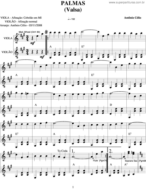 Partitura da música Palmas v.2