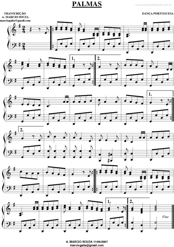 Partitura da música Palmas