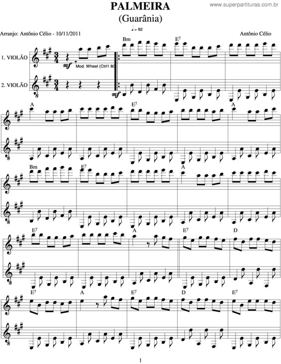 Partitura da música Palmeira