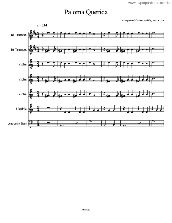 Partitura da música Paloma Querida