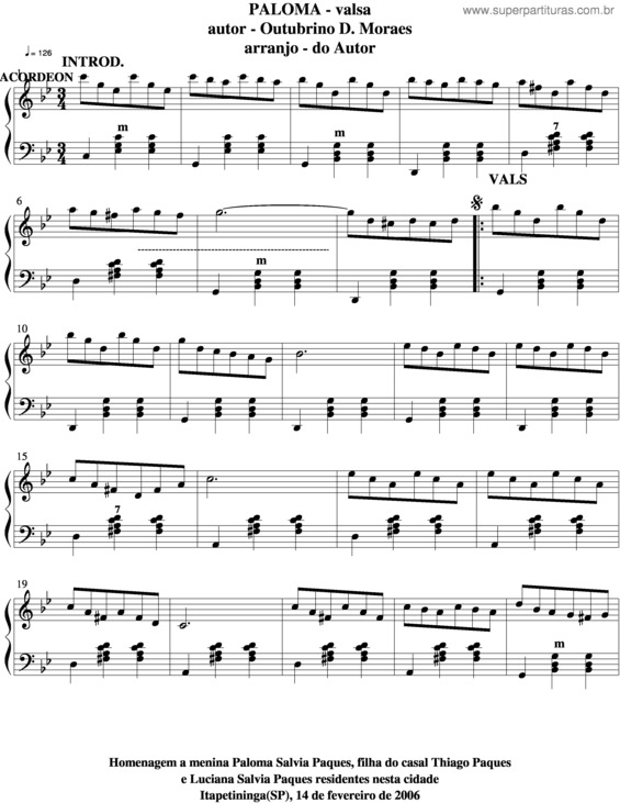 Partitura da música Paloma v.3