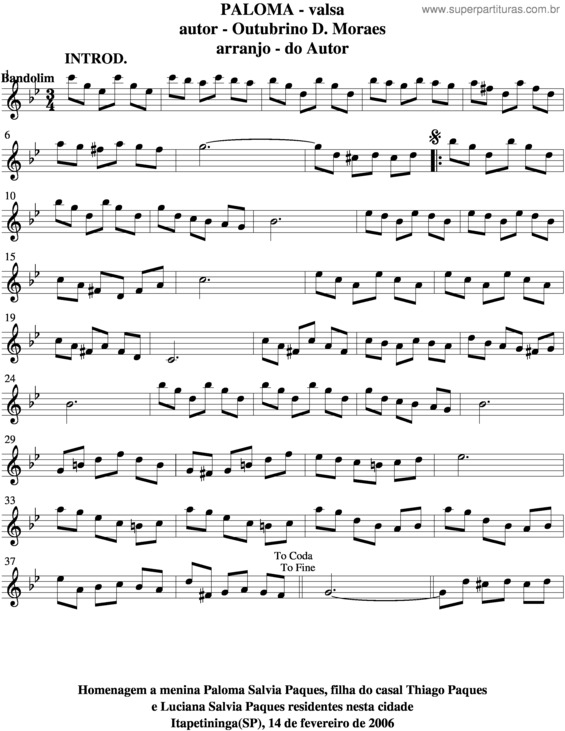 Partitura da música Paloma v.4