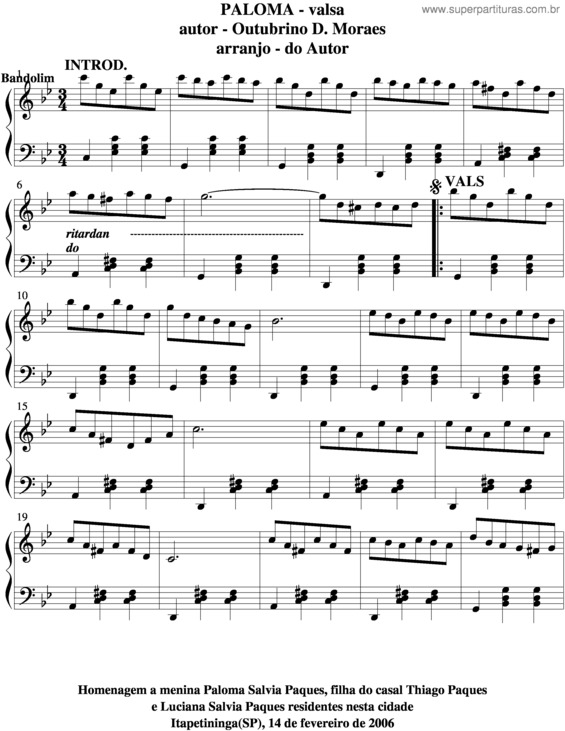 Partitura da música Paloma v.5