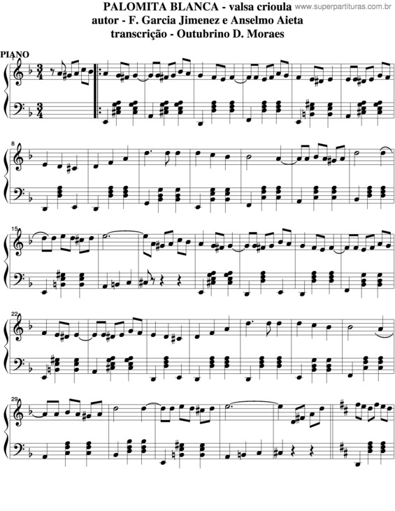 Partitura da música Palomita Blanca v.2