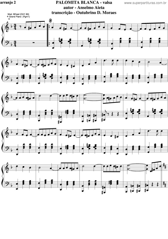 Partitura da música Palomita Blanca v.3