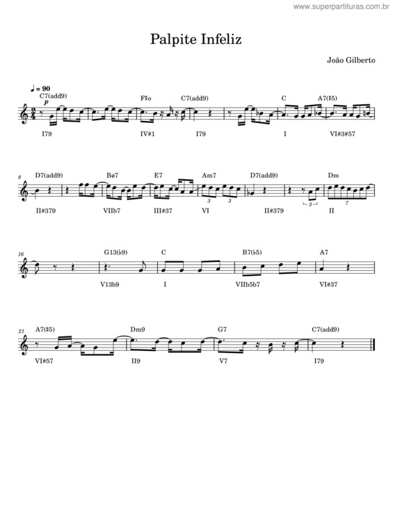 Partitura da música Palpite Infeliz – João Gilberto