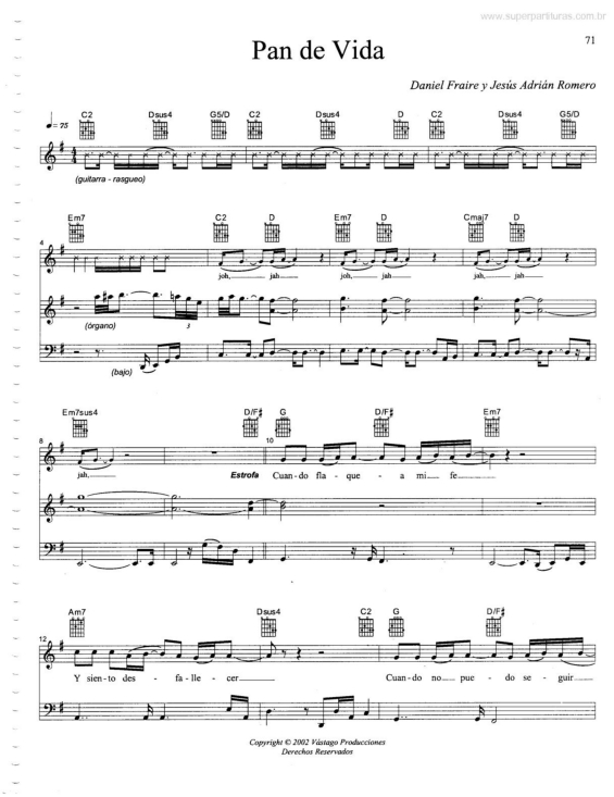 Partitura da música Pan de Vida