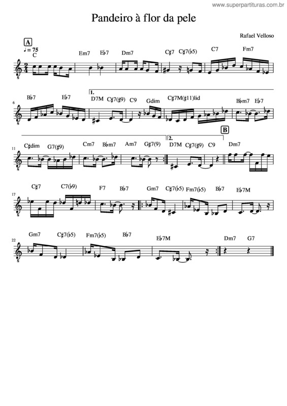 Partitura da música Pandeiro À Flor Da Pele Versao Beta C Maior  1