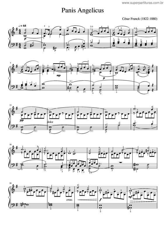 Partitura da música Panis Angelicus – César Franck