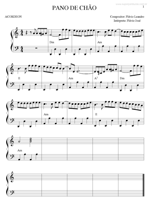 Partitura da música Pano de Chão