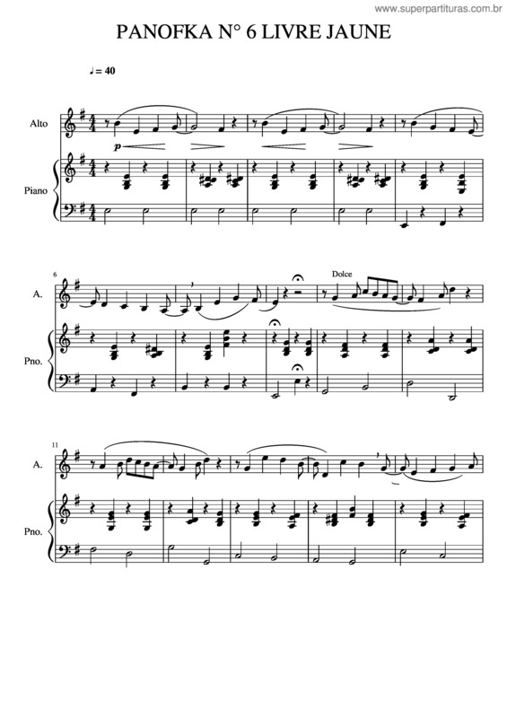 Partitura da música Panofka N° 6 Livre Jaune v.2