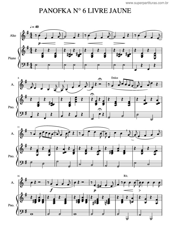 Partitura da música Panofka N° 6 Livre Jaune