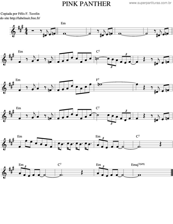 Partitura da música Pantera Cor De Rosa v.2