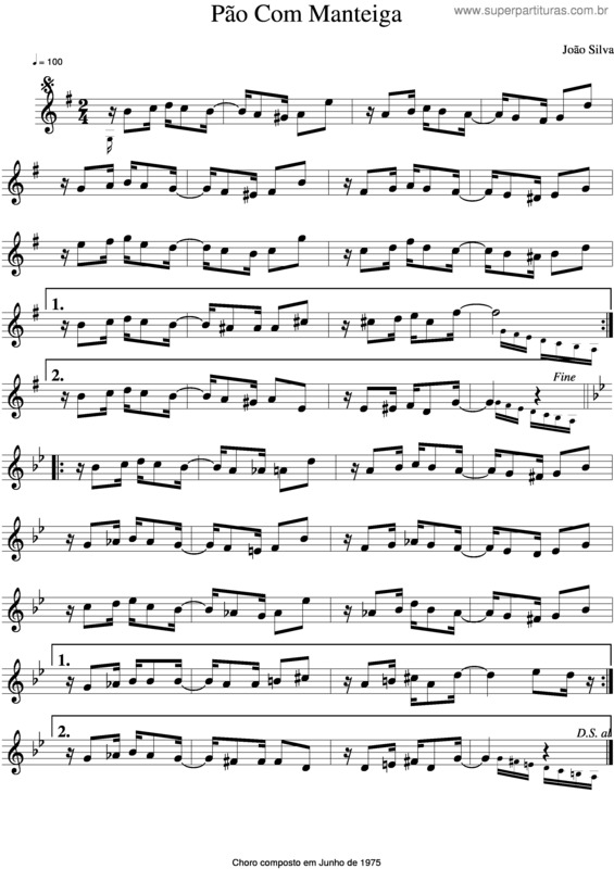 Partitura da música Pão Com Manteiga v.2