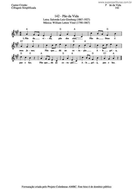 Partitura da música Pão Da Vida v.5