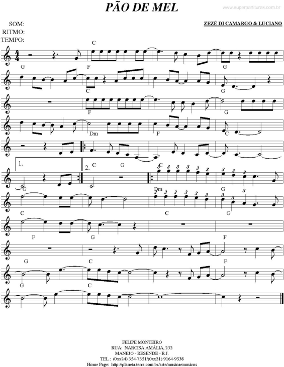 Partitura da música Pão de mel