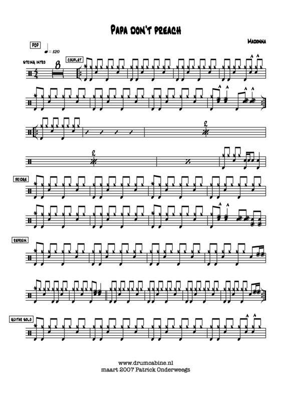 Partitura da música Papa Don´t Preach