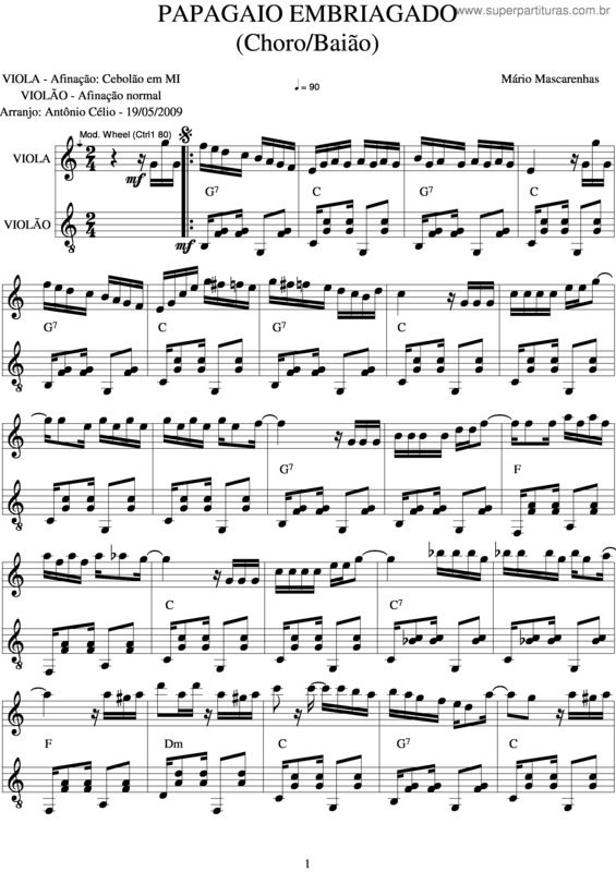 Partitura da música Papagaio Embriagado v.3