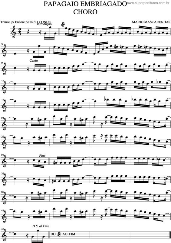 Partitura da música Papagaio Embriagado