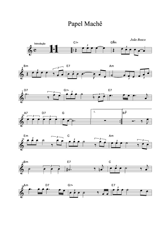 Partitura da música Papel Machê