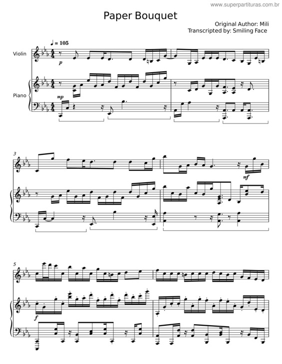 Partitura da música Paper Bouquet – Mili