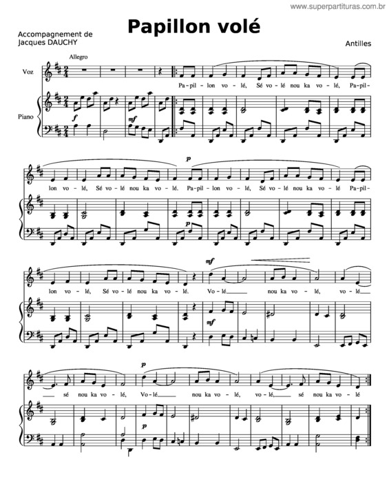 Partitura da música Papillon Volé