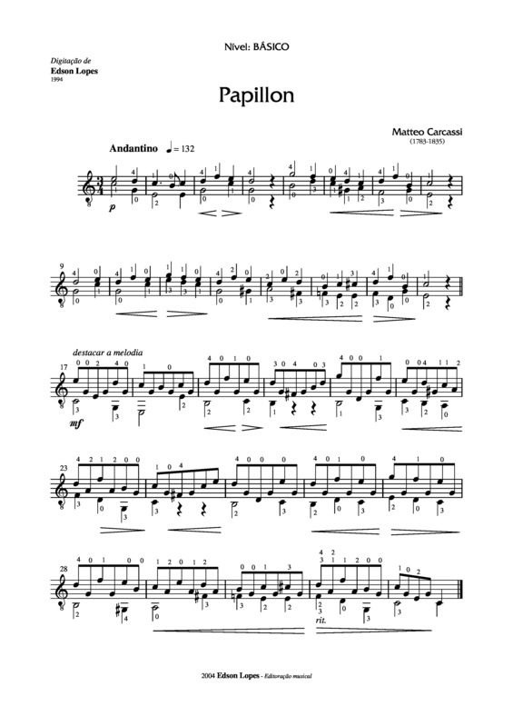 Partitura da música Papillon