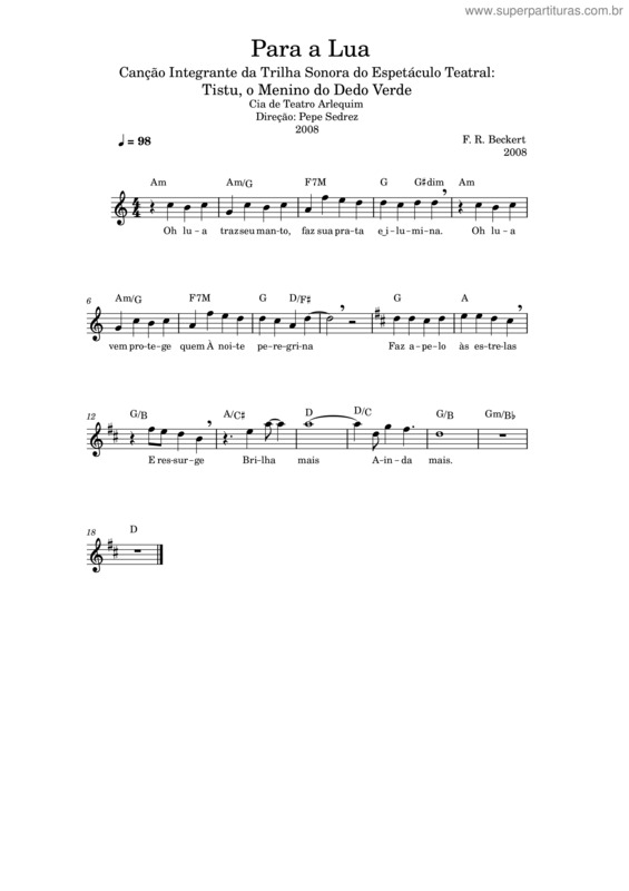Partitura da música Para A Lua