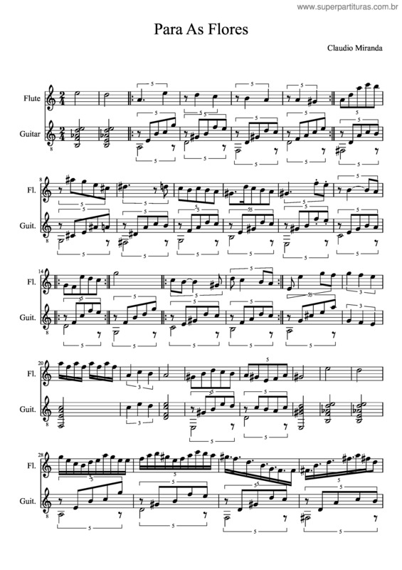 Partitura da música Para As Flores