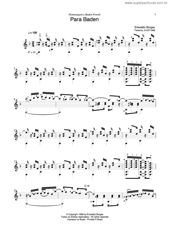 Partitura da música Para Baden