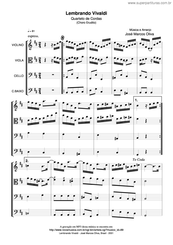 Partitura da música Para Clarinete