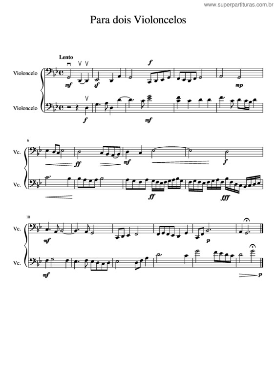 Partitura da música Para Dois Violoncelos