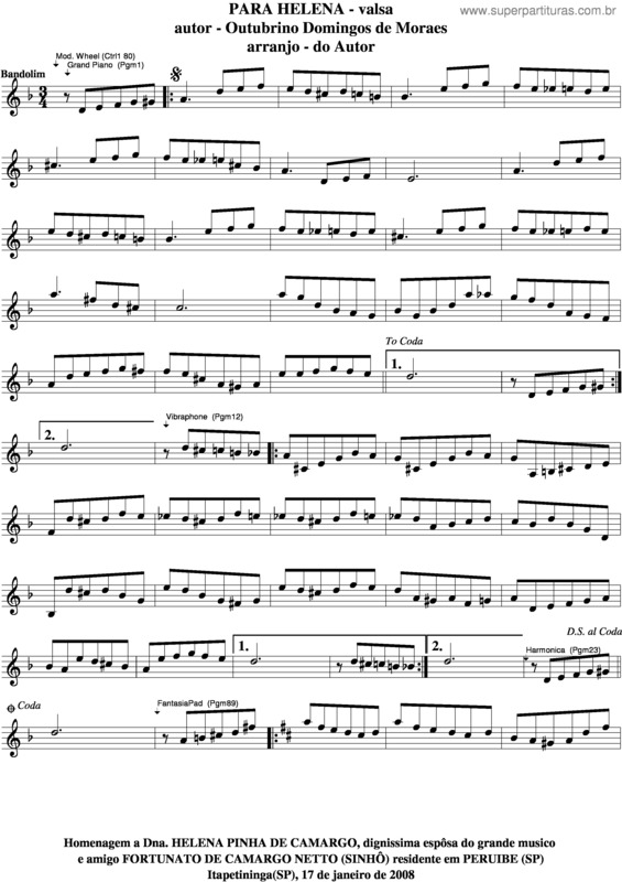 Partitura da música Para Helena v.3