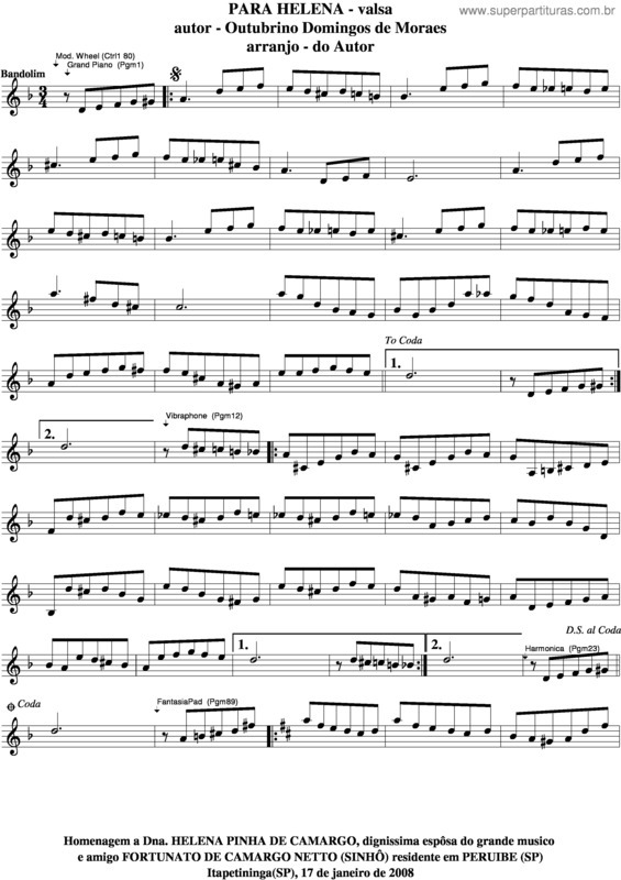 Partitura da música Para Helena v.3