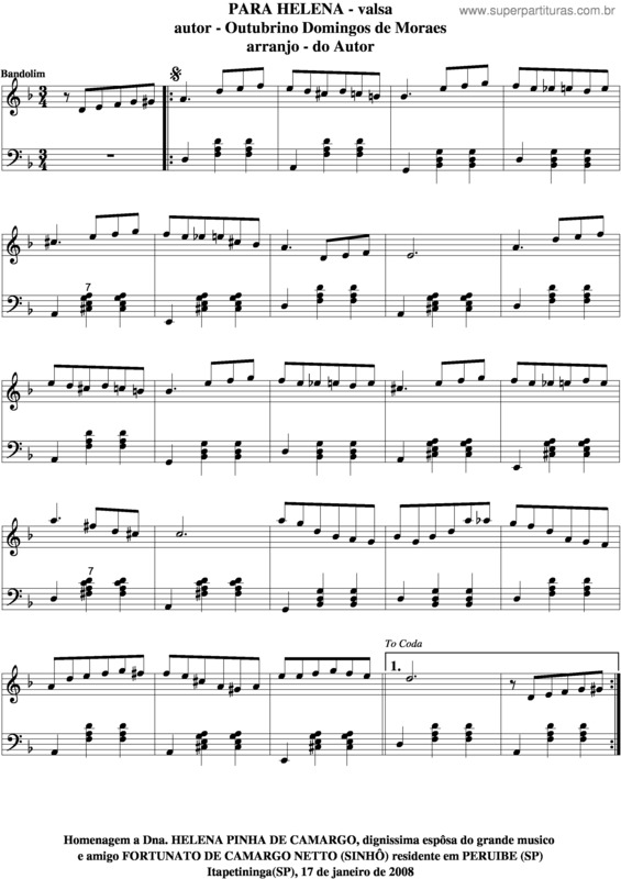 Partitura da música Para Helena v.4