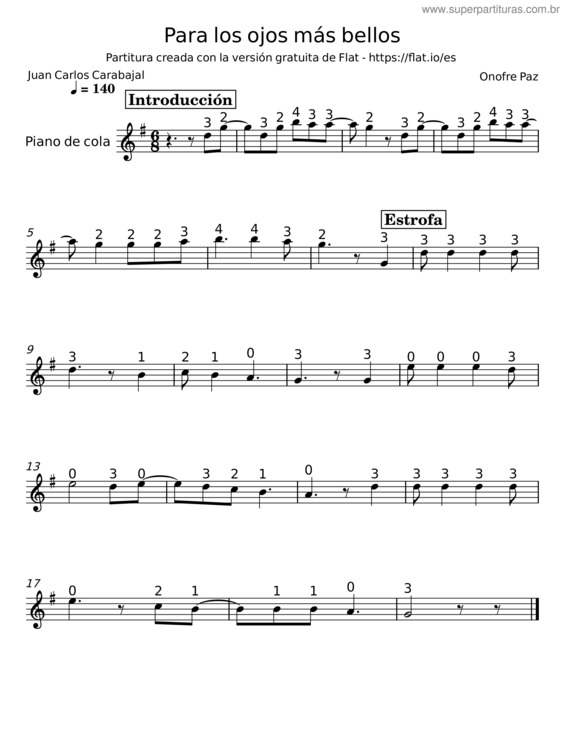 Partitura da música Para Los Ojos Mas Bellos – Los Manseros Santiagueños
