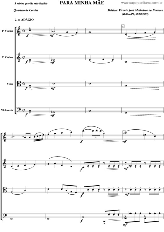 Partitura da música Para minha mãe