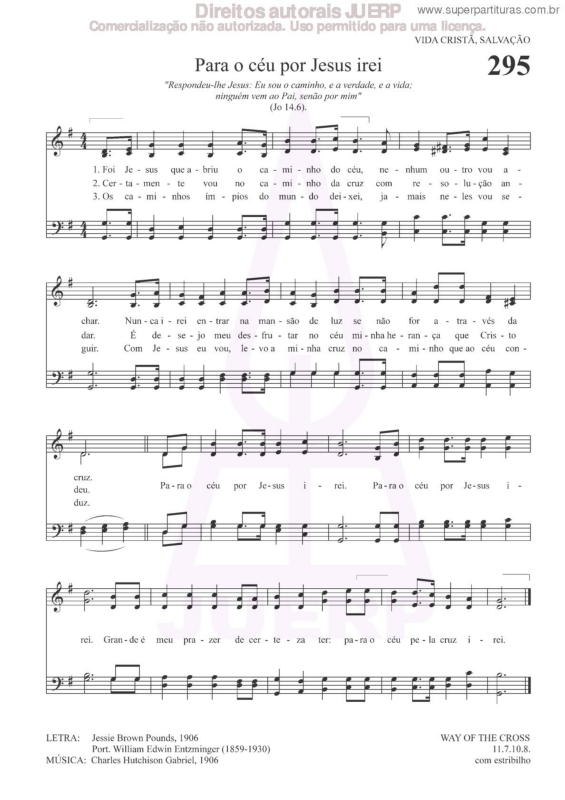 Partitura da música Para O Céu Por Jesus Irei - 295 HCC v.2