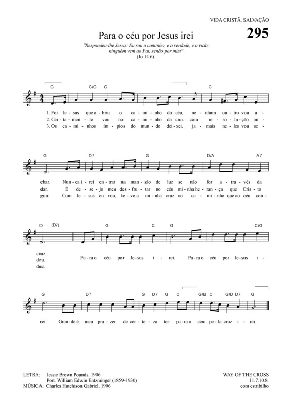 Partitura da música Para O Céu Por Jesus Irei