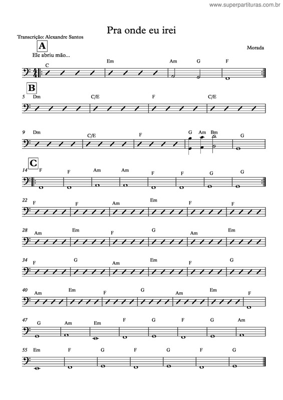 Partitura da música Para Onde Eu Irei