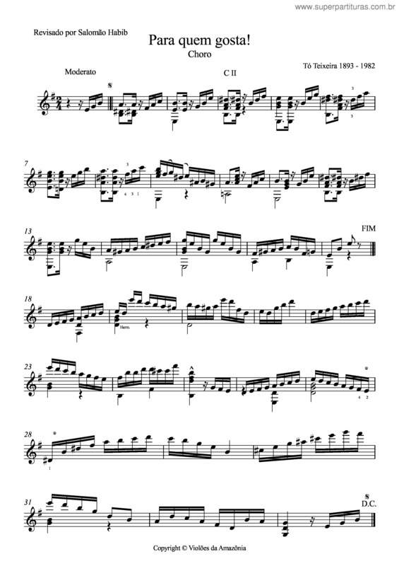 Partitura da música Para quem gosta!