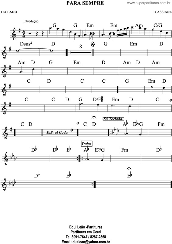 Partitura da música Para Sempre