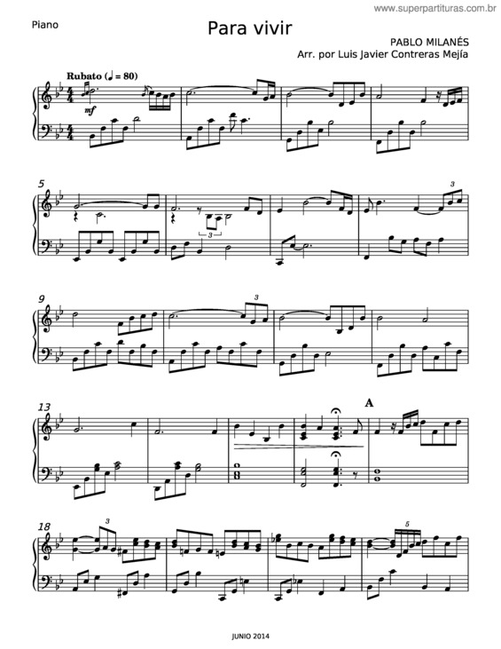 Partitura da música Para Vivir v.2