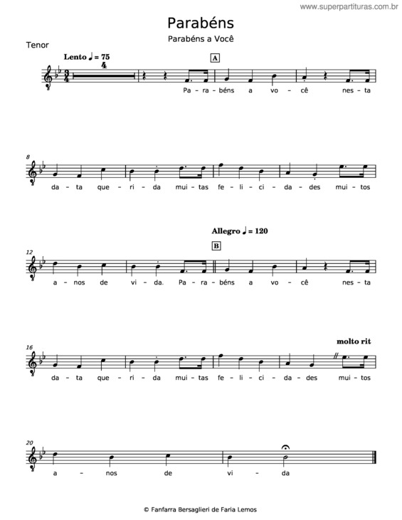 Partitura da música Parabéns A Você v.12