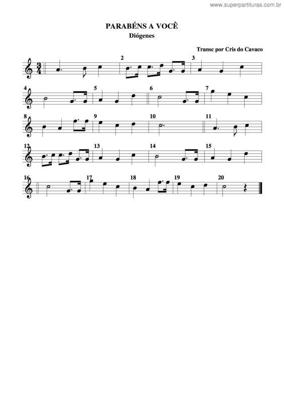 Partitura da música Parabéns A Você v.3