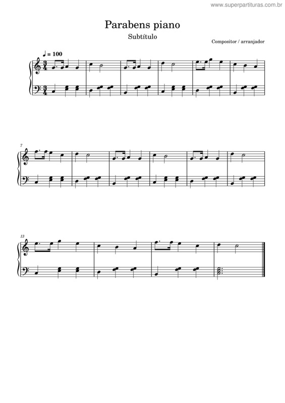 Partitura da música Parabens Piano