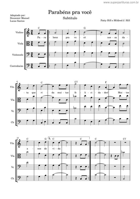 Partitura da música Parabéns Pra Você – Lucas E Deuzemir