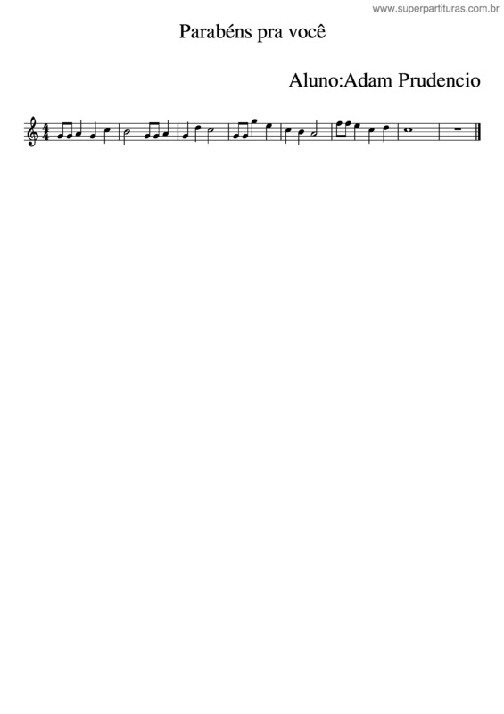 Partitura da música Parabéns Pra Você Aluno Adam Prudencio Atd1