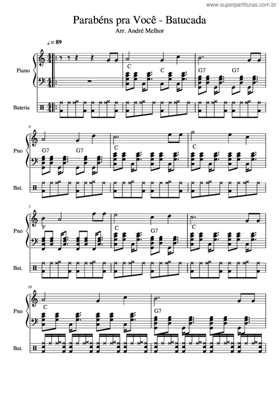 Partitura da música Parabéns Pra Você v.12