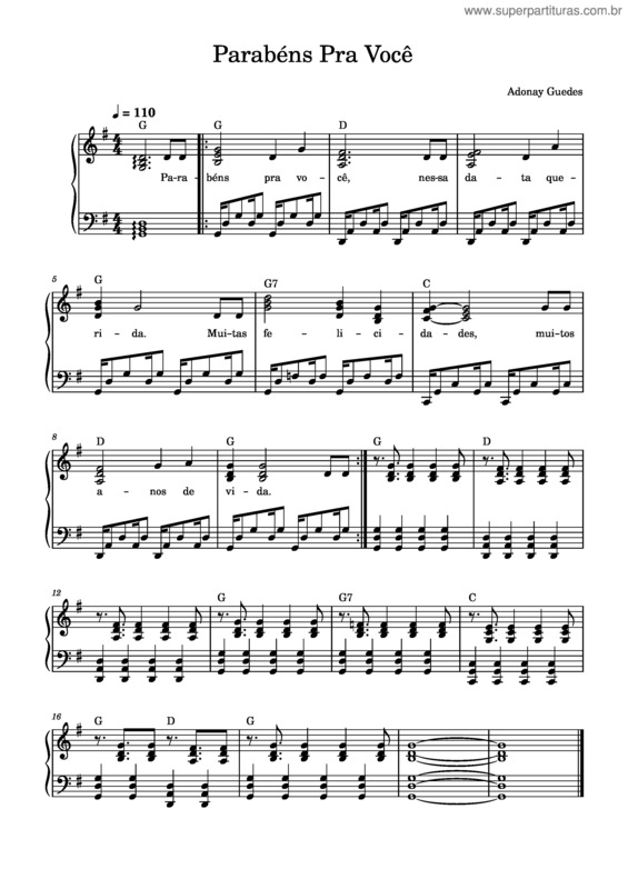 Partitura da música Parabéns Pra Você v.18